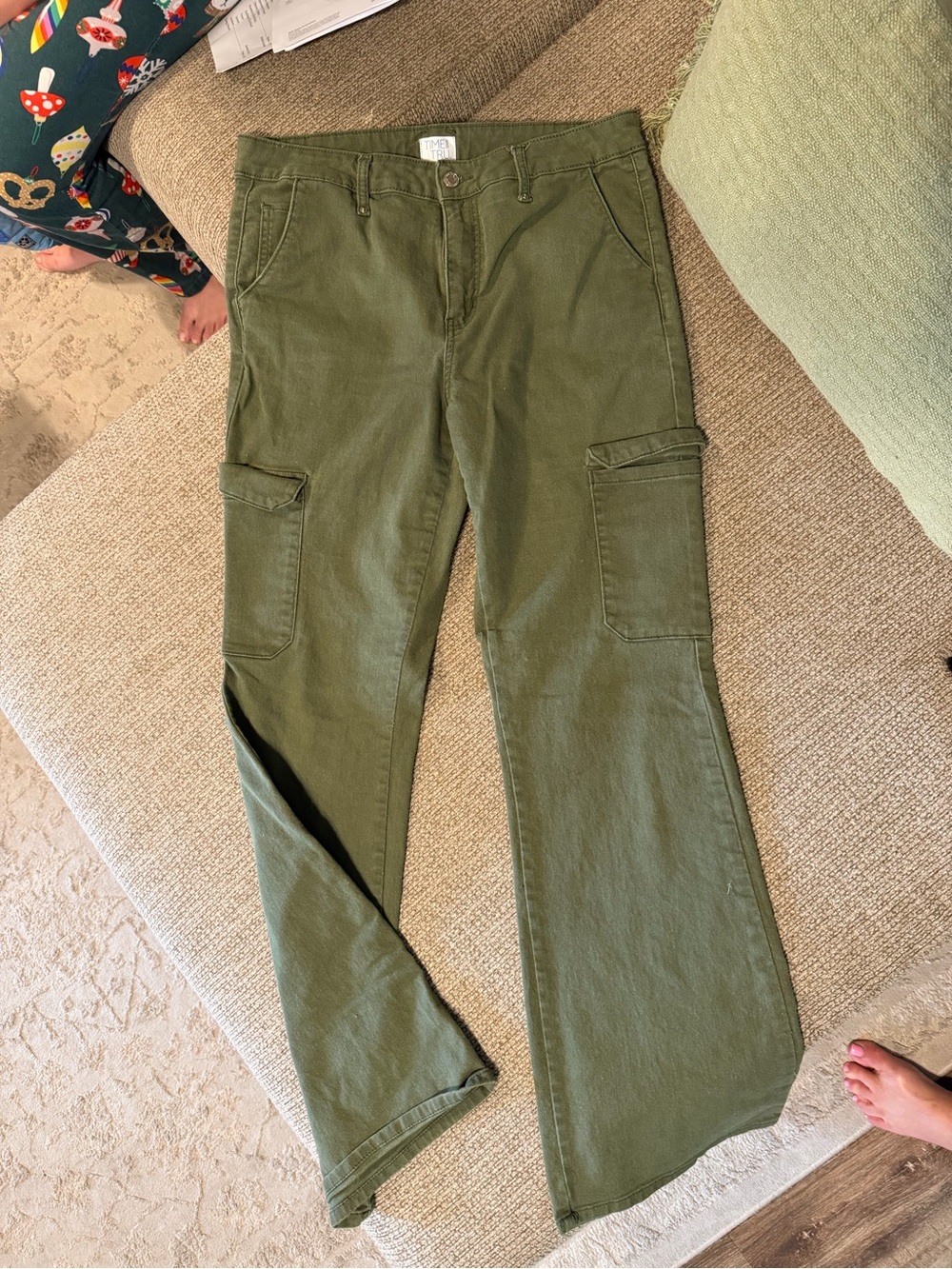 Time and Tru Olive Cargo Pants with Flap Pockets
